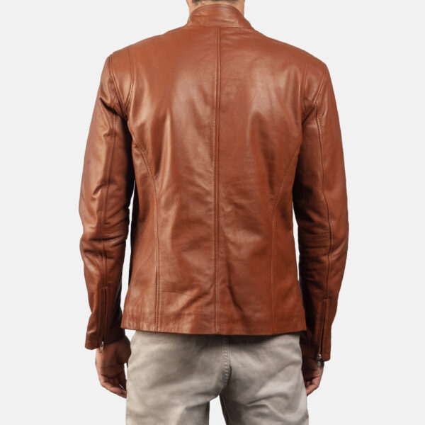 Ionic Brown Leather Biker Jacket - Image 4