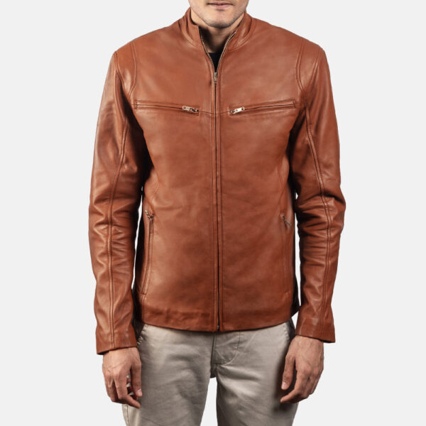 Ionic Brown Leather Biker Jacket - Image 3