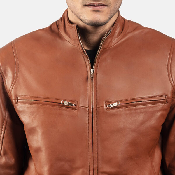 Ionic Brown Leather Biker Jacket - Image 6