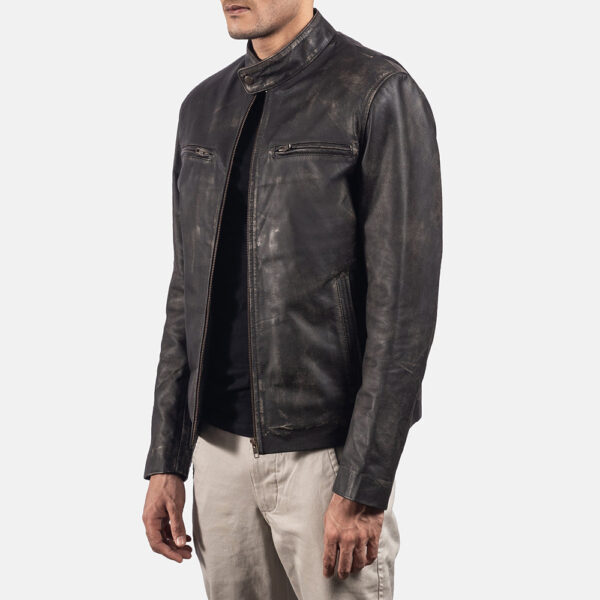 Rustic Brown Leather Biker Jacket - Image 2
