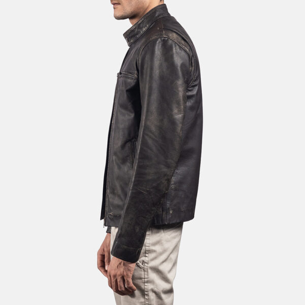 Rustic Brown Leather Biker Jacket - Image 4
