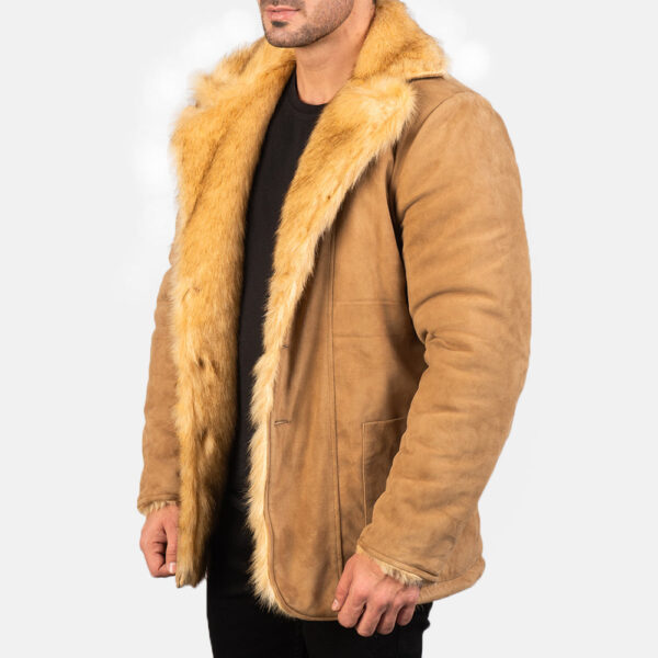Furlong Beige Suede Leather Coat - Image 4