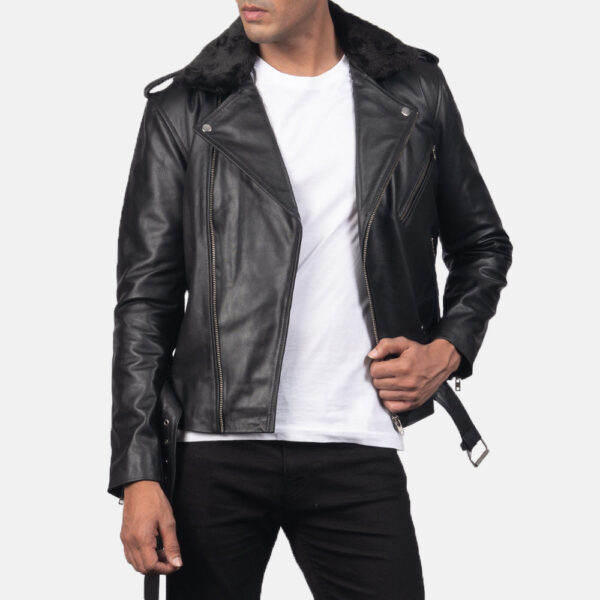 Furton Black Leather Biker Jacket - Image 6
