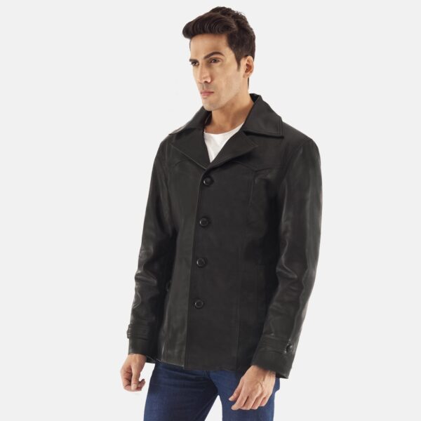 Leo Black Leather Coat - Image 2