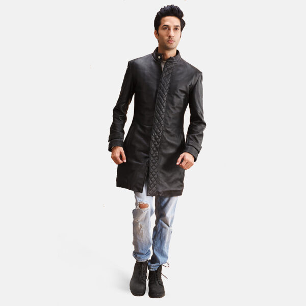 Midlander Quilted Black Leather Coat - Image 4