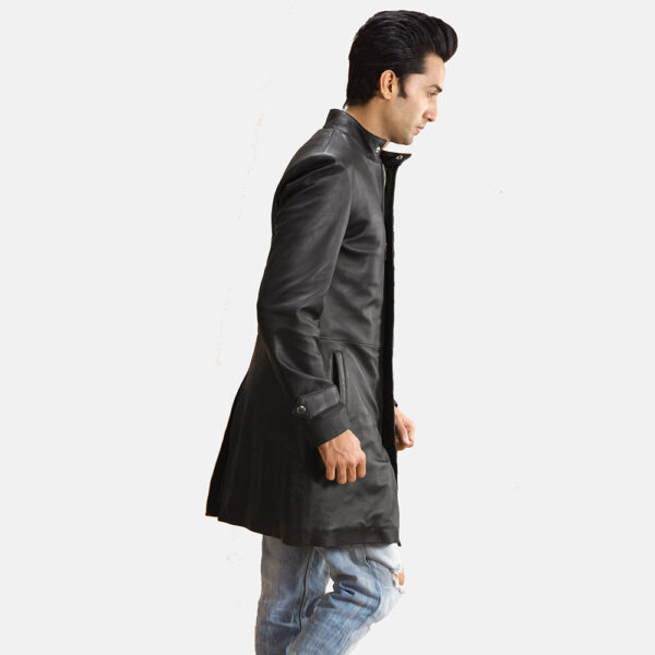 Midlander Quilted Black Leather Coat - Image 2