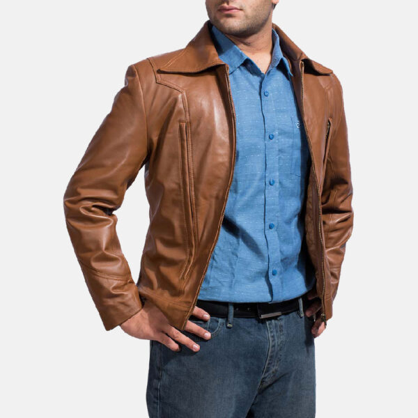 Old School Brown Leather Jacket - Image 3