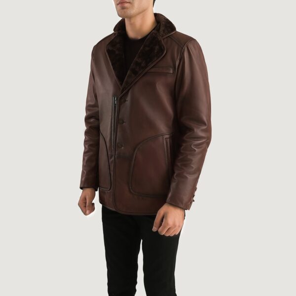 Rocky Brown Fur Leather Coat - Image 2