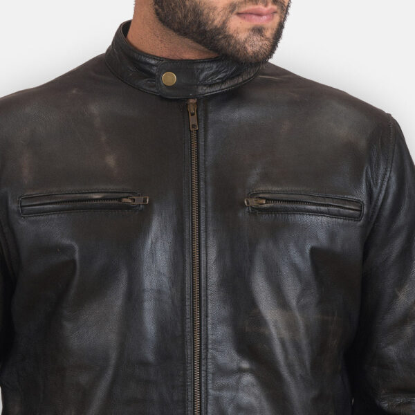 Rustic Black Leather Biker Jacket - Image 4