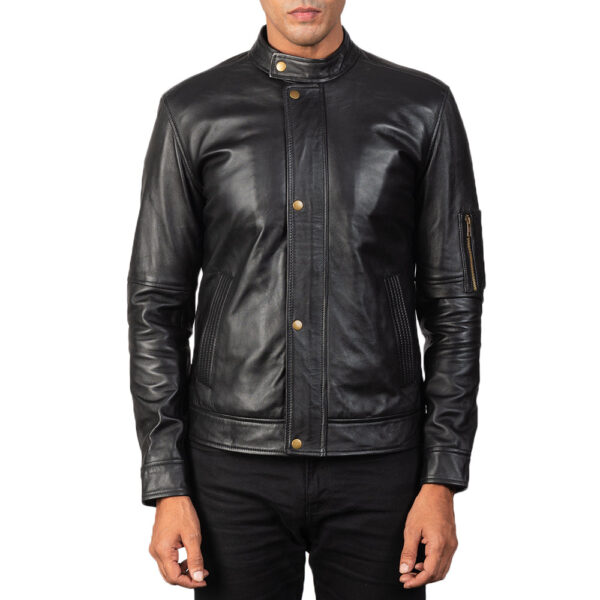 Tea House Black Leather Biker Jacket - Image 3