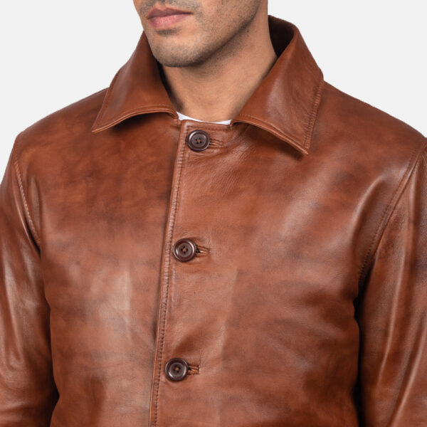 Waffle Brown Leather Jacket - Image 3