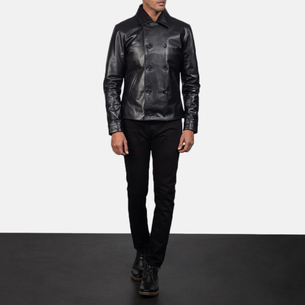 Mod Black Leather Peacoat - Image 3