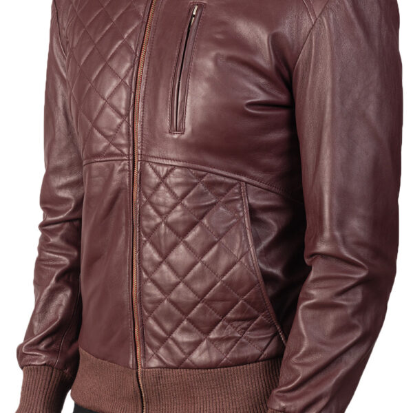 Moda Maroon Leather Bomber Jacket - Image 5