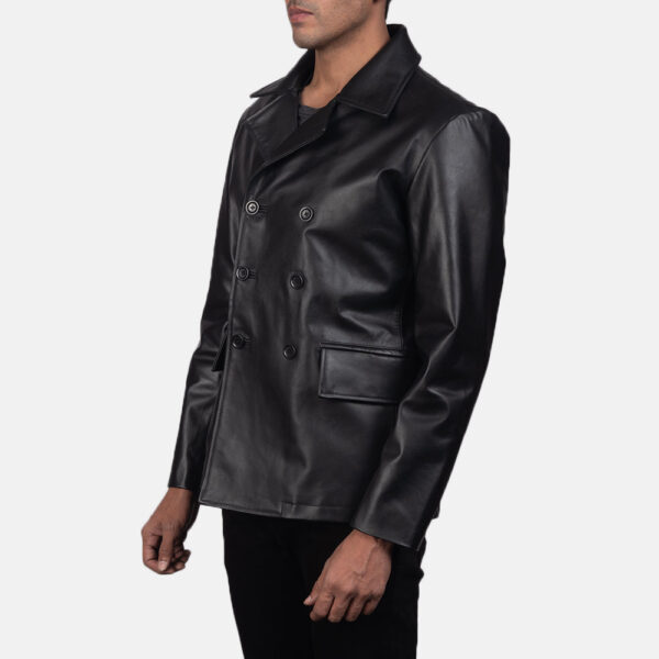 Mr. Bailey Black Leather Naval Peacoat - Image 2