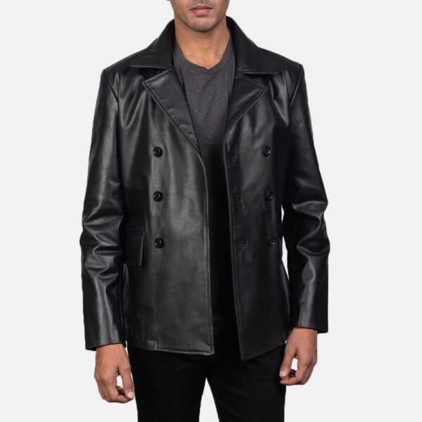 Mr. Bailey Black Leather Naval Peacoat - Image 4