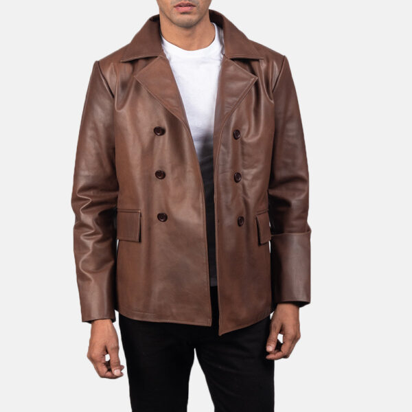Mr. Bailey Brown Leather Naval Peacoat - Image 4