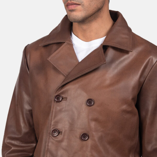 Mr. Bailey Brown Leather Naval Peacoat - Image 6