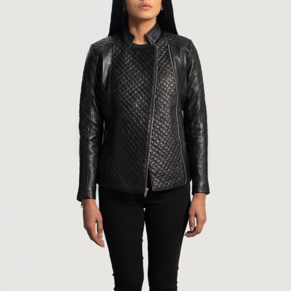 Orient Grain Quilted Black Leather Biker Jacket - Image 3