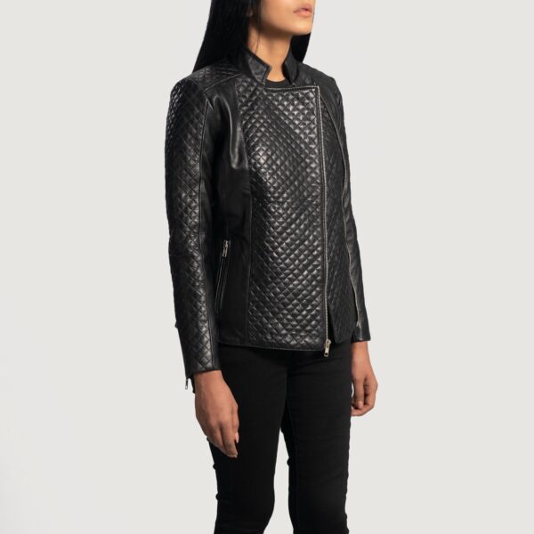 Orient Grain Quilted Black Leather Biker Jacket - Image 2