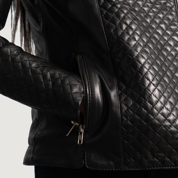 Orient Grain Quilted Black Leather Biker Jacket - Image 6