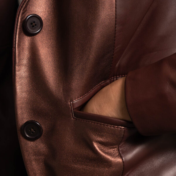 Ruby Metallic Maroon Leather Blazer - Image 5