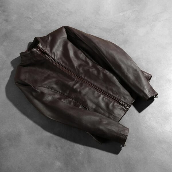 Rumella Maroon Leather Biker Jacket - Image 7