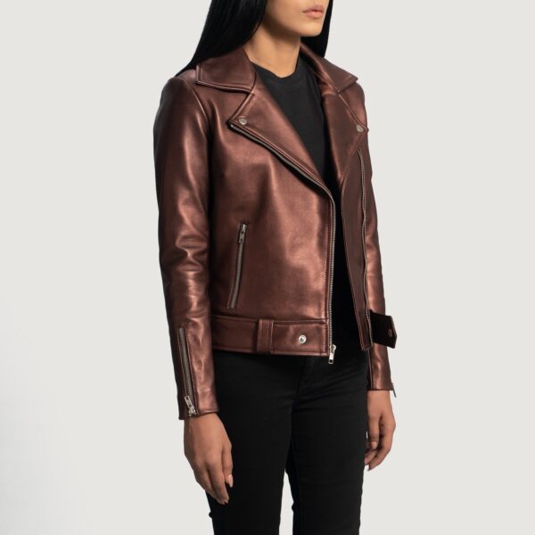 Rumy Maroon Leather Biker Jacket - Image 2