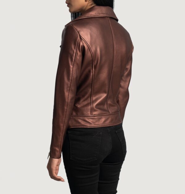 Rumy Maroon Leather Biker Jacket - Image 6