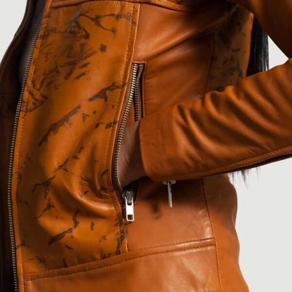 Sandy Tan Dye Leather Biker Jacket - Image 5