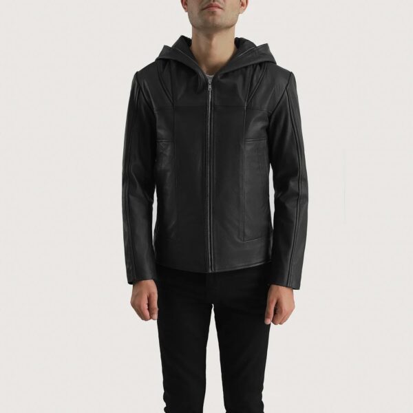 Spratt Black Hooded Leather Jacket - Image 2
