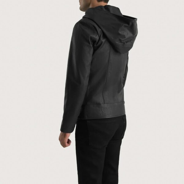 Spratt Black Hooded Leather Jacket - Image 5