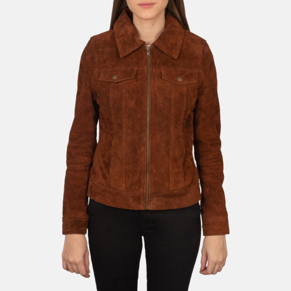 Suzy Brown Suede Trucker Jacket - Image 2