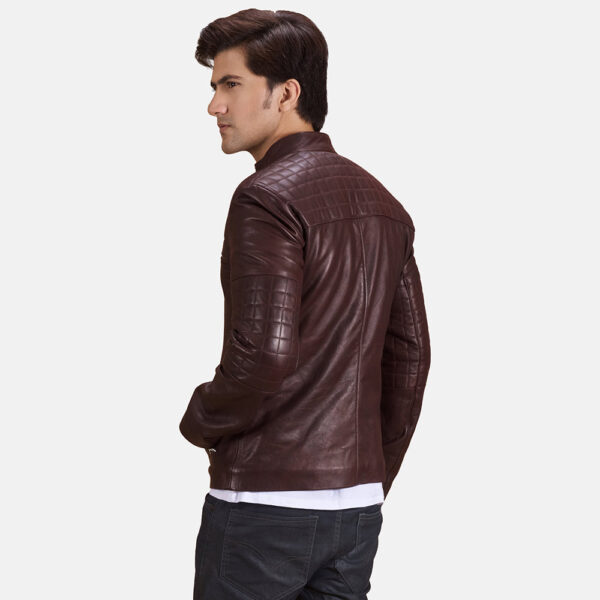 Urbane Quilted Maroon Leather Biker Jacket - Image 5
