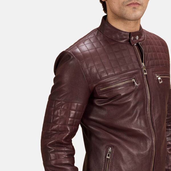 Urbane Quilted Maroon Leather Biker Jacket - Image 3