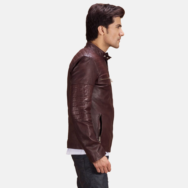Urbane Quilted Maroon Leather Biker Jacket - Image 2