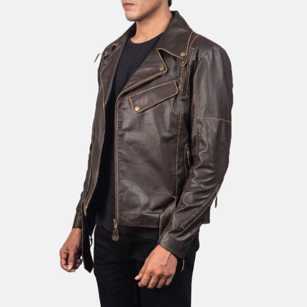 Vincent Brown Leather Biker Jacket - Image 2