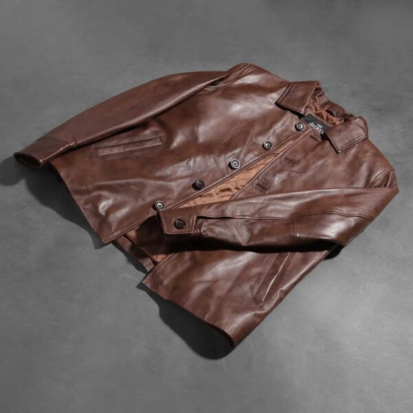 Waffle Brown Leather Jacket - Image 7