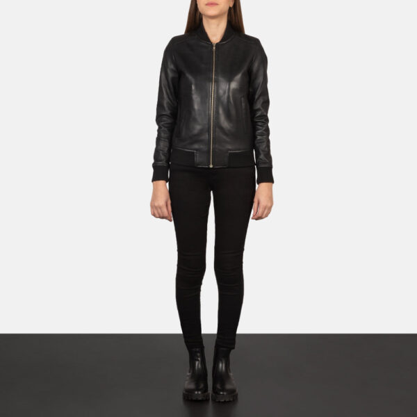 Bliss Black Leather Bomber Jacket - Image 3