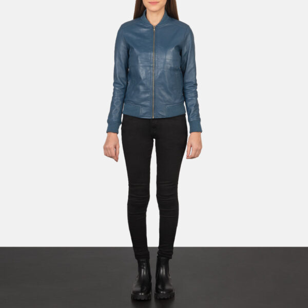 Bliss Blue Leather Bomber Jacket - Image 3