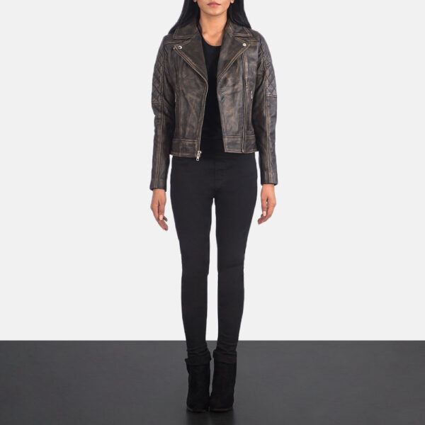 Carolyn Quilted Distressed Brown Biker Jacket - Image 3
