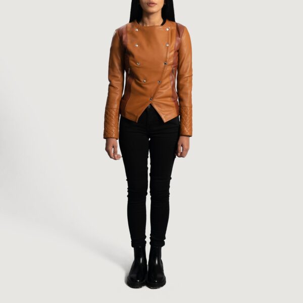 County Tan Overlap Leather Jacket - Image 4