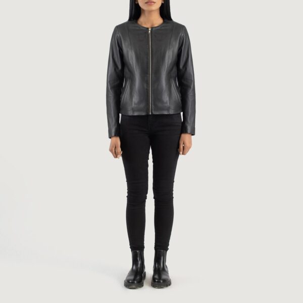 Elixir Black Collarless Leather Jacket - Image 3