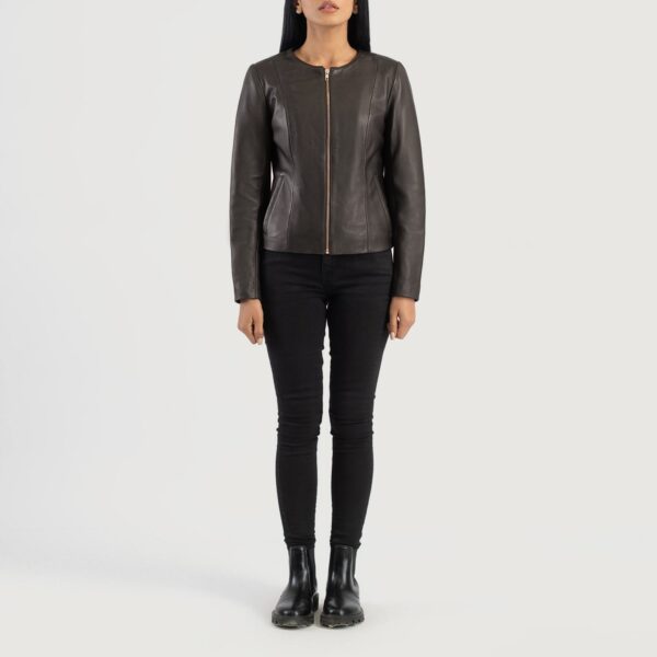 Elixir Brown Collarless Leather Jacket - Image 3