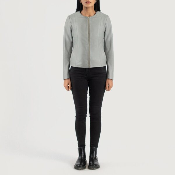 Elixir Grey Collarless Leather Jacket - Image 4