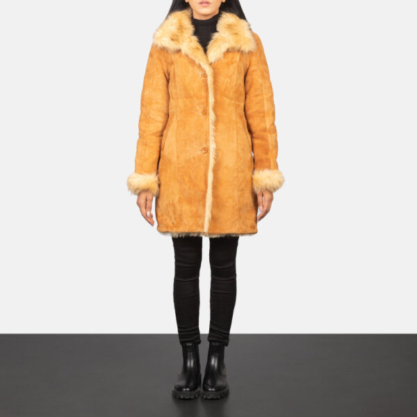 Erica Shearling Beige Leather Coat - Image 3