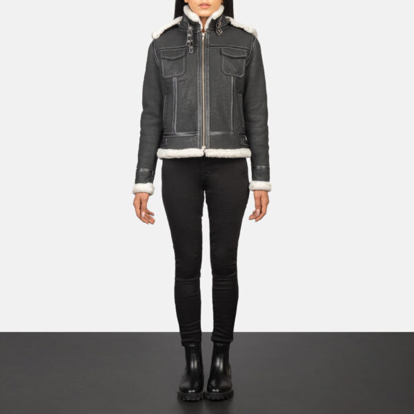 Fiona Black Hooded Shearling Leather Jacket - Image 3