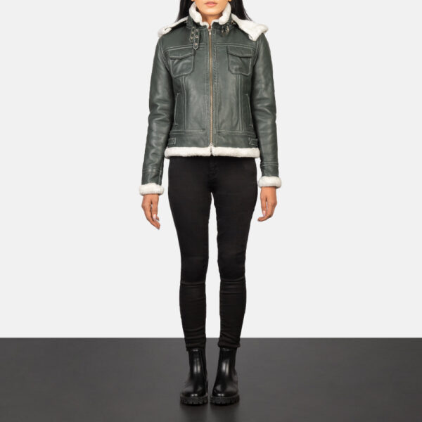 Fiona Green Hooded Shearling Leather Jacket - Image 2