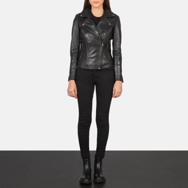 Flashback Black Leather Biker Jacket - Image 3