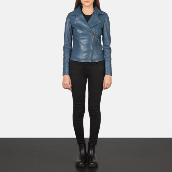 Flashback Blue Leather Biker Jacket - Image 3