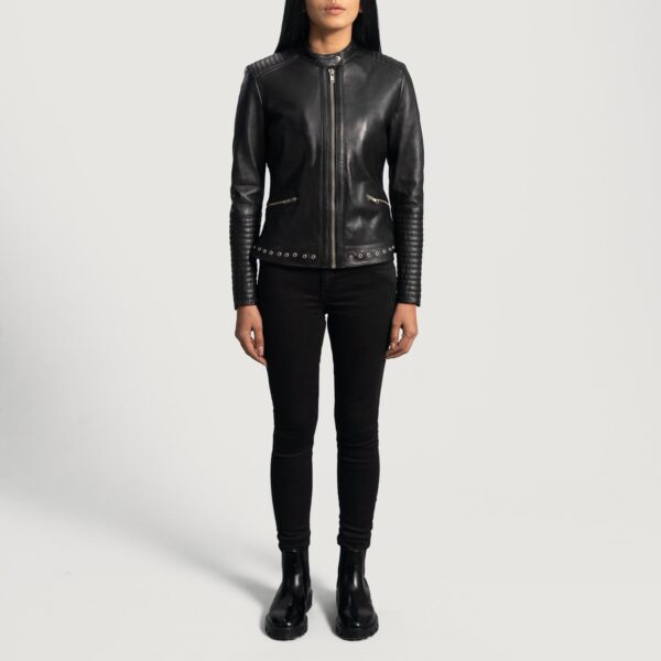 Haley Ray Black Leather Biker Jacket - Image 4
